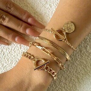 ✨NEW✨ Luxury 4-PC Alloy Plated Gold Stacking Bracelets - Golden